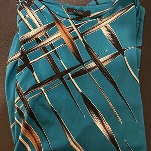 Alfani Teal and Black Geometric Blouse